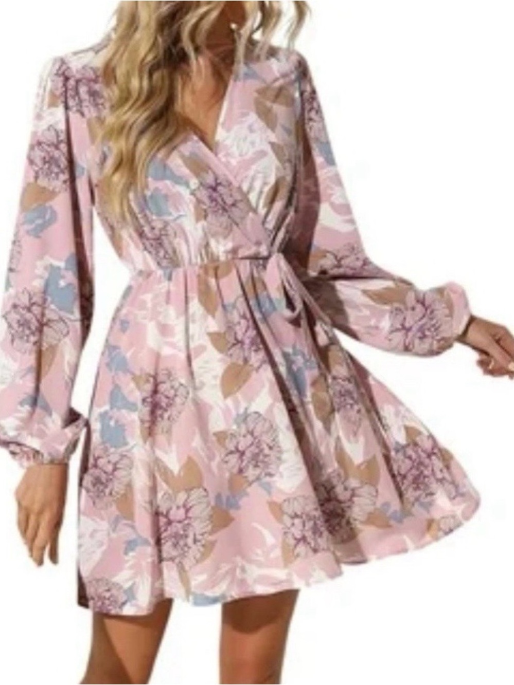 3/$11 Floral Wrap Flowy Dress in Dusty Pink